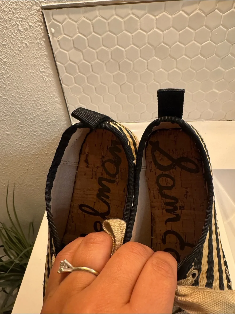 Sam Edelman Black & Natural Striped Platform Espadrille Sneaker
